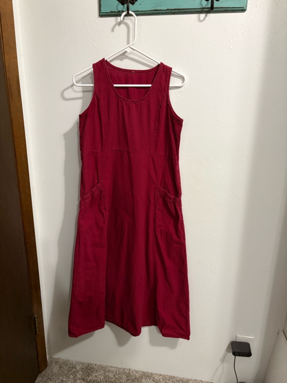 Sleeveless Midi Dress in Red with Pockets Earthy Vibe Size Medium